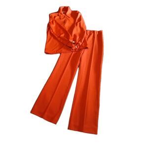 Vintage Women’s 1970’s Mod Montgomery Ward Red Pant Suit Polyester XS/SM A23